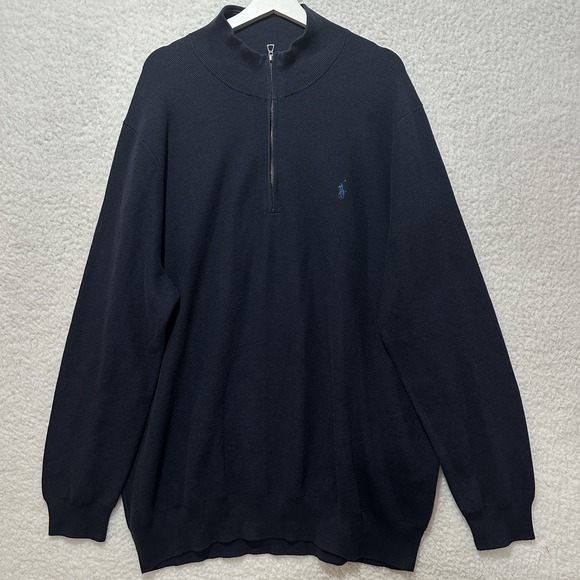 Polo Ralph‎ Lauren Mock Neck Sweater 1/4 ZIP 100% Cotton Navy Size 3LT